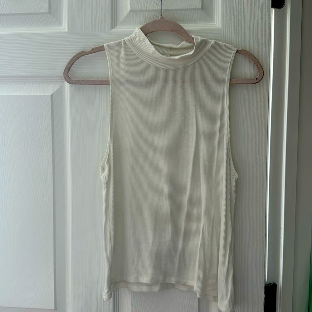 White mock neck tank
